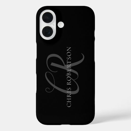 Calligrafie Monogram Naam Zwart Grijs Aangepast ge Case-Mate iPhone Case (Achterkant)