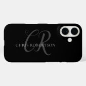 Calligrafie Monogram Naam Zwart Grijs Aangepast ge Case-Mate iPhone Case (Achterkant (horizontaal))