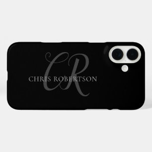 Calligrafie Monogram Naam Zwart Grijs Aangepast ge iPhone 16 Plus Hoesje