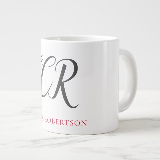 Calligrafie Monogram Naam Zwart Grijs Aangepast ge Grote Koffiekop (Voorkant rechts)