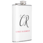 Calligrafie Monogram Naam Zwart Grijs Aangepast ge Heupfles (Rechts)