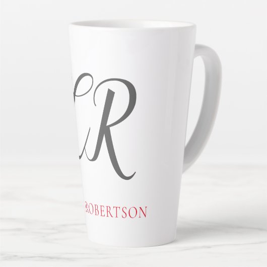 Calligrafie Monogram Naam Zwart Grijs Aangepast ge Latte Mok (Rechterhoek)