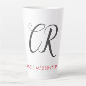 Calligrafie Monogram Naam Zwart Grijs Aangepast ge Latte Mok (Voorkant)