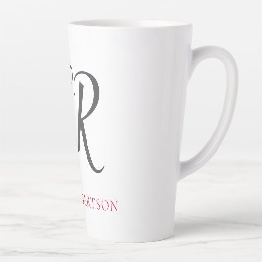 Calligrafie Monogram Naam Zwart Grijs Aangepast ge Latte Mok (Rechts)