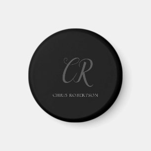 Calligrafie Monogram Naam Zwart Grijs Aangepast ge Magneet