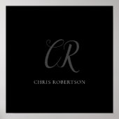 Calligrafie Monogram Naam Zwart Grijs Aangepast ge Poster (Voorkant)