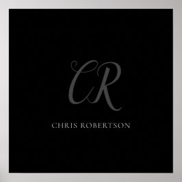 Calligrafie Monogram Naam Zwart Grijs Aangepast ge Poster