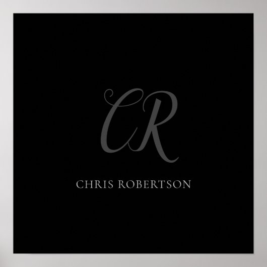 Calligrafie Monogram Naam Zwart Grijs Aangepast ge Poster (Voorkant)