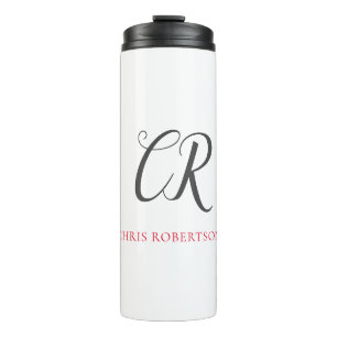Calligrafie Monogram Naam Zwart Grijs Aangepast ge Thermosbeker