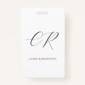 Calligrafie Monogram Naam Zwart Wit Aangepast Badge (Voorkant)