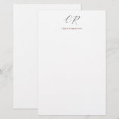 Calligrafie Monogram Naam Zwart Wit Aangepast Gesc Briefpapier (Voorkant / Achterkant)