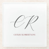 Calligrafie Monogram Naam Zwart Wit Aangepaste Gif Glazen Onderzetter (Voorkant)