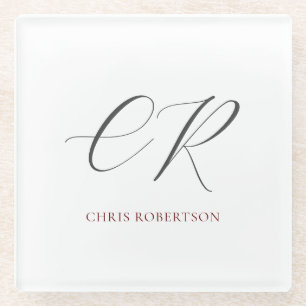 Calligrafie Monogram Naam Zwart Wit Aangepaste Gif Glazen Onderzetter
