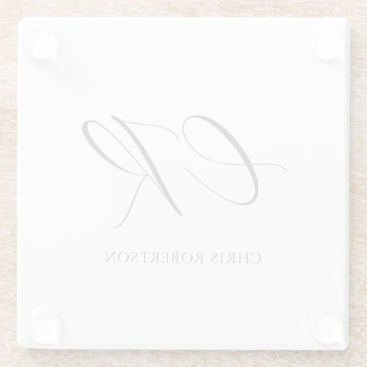 Calligrafie Monogram Naam Zwart Wit Aangepaste Gif Glazen Onderzetter (Achterkant)