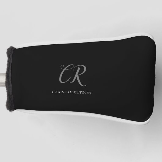 Calligrafie Monogram Naam Zwart Wit Aangepaste Gif Golfheadcover (Voorkant)