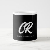 Calligrafie Monogram Naam Zwart Wit Aangepaste Gif Grote Koffiekop (Voorkant)