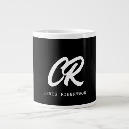 Calligrafie Monogram Naam Zwart Wit Aangepaste Gif Grote Koffiekop