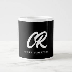 Calligrafie Monogram Naam Zwart Wit Aangepaste Gif Grote Koffiekop