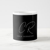 Calligrafie Monogram Naam Zwart Wit Aangepaste Gif Grote Koffiekop (Voorkant)