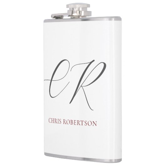 Calligrafie Monogram Naam Zwart Wit Aangepaste Gif Heupfles (Links)