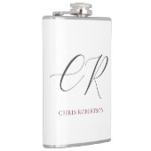 Calligrafie Monogram Naam Zwart Wit Aangepaste Gif Heupfles (Rechts)