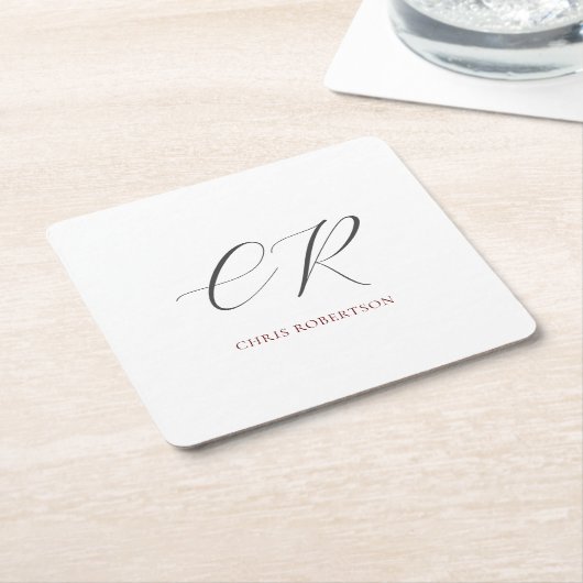 Calligrafie Monogram Naam Zwart Wit Aangepaste Gif Kartonnen Onderzetters (Schuin)