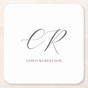 Calligrafie Monogram Naam Zwart Wit Aangepaste Gif Kartonnen Onderzetters