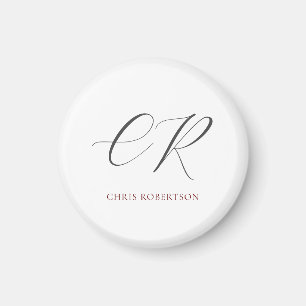 Calligrafie Monogram Naam Zwart Wit Aangepaste Gif Magneet