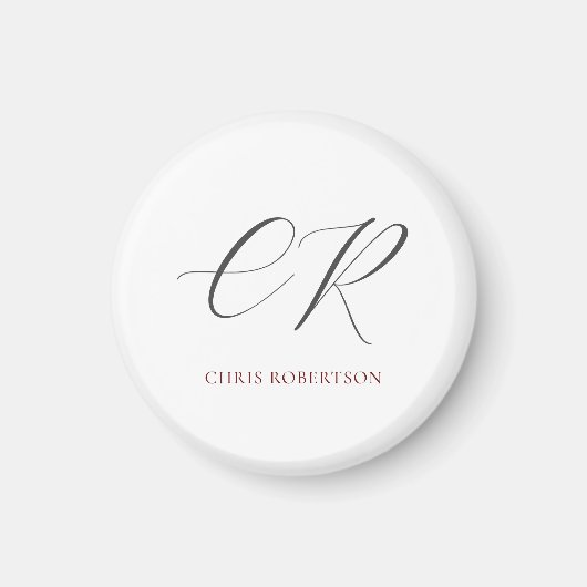 Calligrafie Monogram Naam Zwart Wit Aangepaste Gif Magneet (Voorkant)