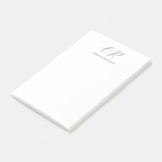 Calligrafie Monogram Naam Zwart Wit Aangepaste Gif Post-it® Notes (Schuin)