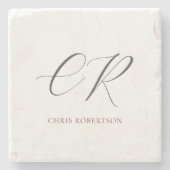 Calligrafie Monogram Naam Zwart Wit Aangepaste Gif Stenen Onderzetter (Voorkant)