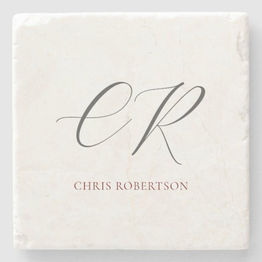 Calligrafie Monogram Naam Zwart Wit Aangepaste Gif Stenen Onderzetter (Voorkant)