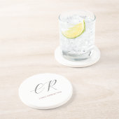 Calligrafie Monogram Naam Zwart Wit Aangepaste Gif Zandsteen Onderzetter (Zijkant)