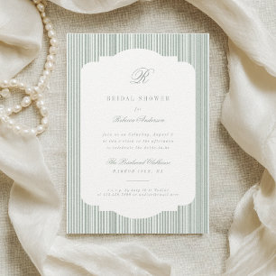Calligrafie Monogram Sage Stripes Vrijgezellenfees Kaart