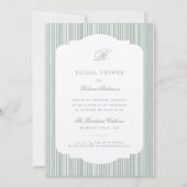 Calligrafie Monogram Sage Stripes Vrijgezellenfees Kaart (Voorkant)