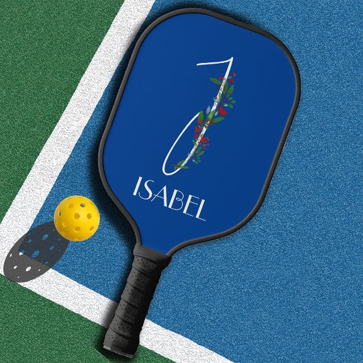 Calligrafie monogram waterverf letter I blauw Pickleball Paddle