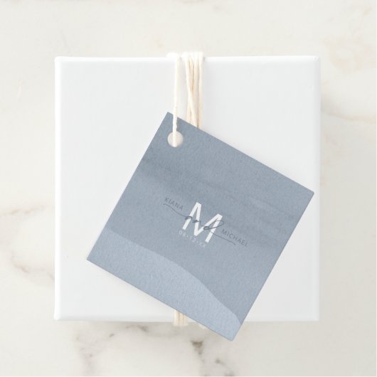 Calligrafie Monogram Wedding Dusty Blue ID771 Bedankjes Labels (In situ)