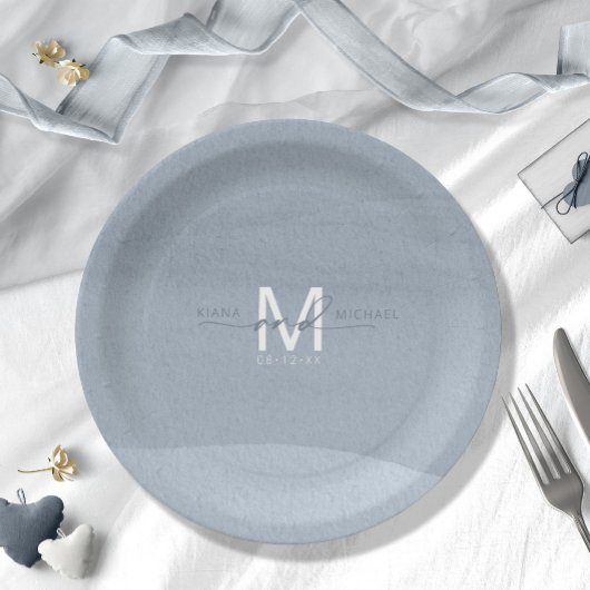 Calligrafie Monogram Wedding Dusty Blue ID771 Papieren Bordje