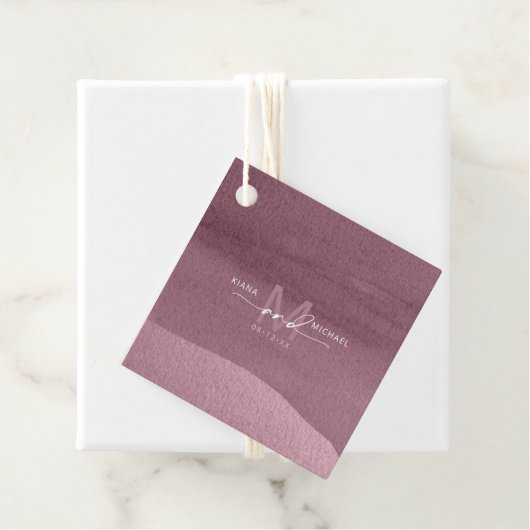 Calligrafie Monogram Wedding Mauve ID771 Bedankjes Labels (In situ)