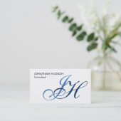 Calligrafie Monogram White Blue Visitekaartje (Staand voorkant)