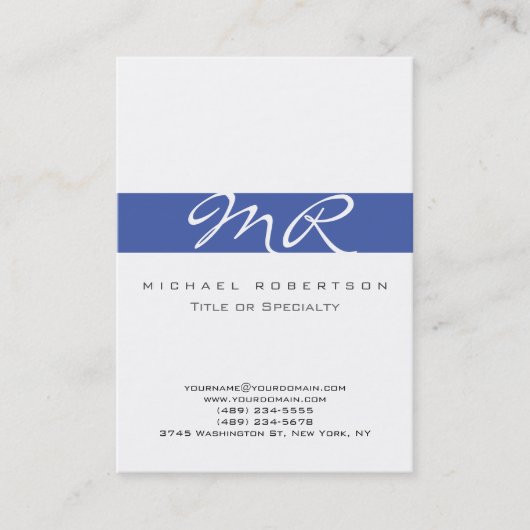 Calligrafie Monogram White Blue Visitekaartje (Voorkant)