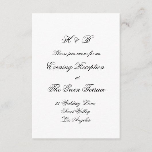 Calligrafie Monogram zwart-wit formeel huwelijk Informatiekaartje (Voorkant)