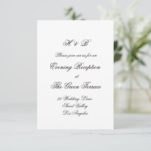 Calligrafie Monogram zwart-wit formeel huwelijk Informatiekaartje (Staand voorkant)