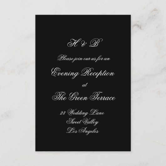 Calligrafie Monogram zwart-wit formeel huwelijk Informatiekaartje (Voorkant)