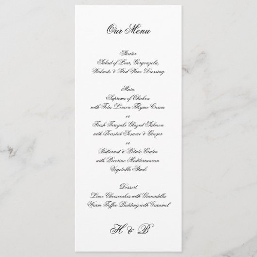 Calligrafie Monogram zwart-wit formeel huwelijk Menu (Voorkant)