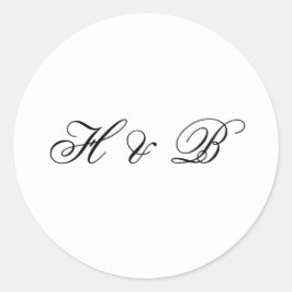 Calligrafie Monogram zwart-wit formeel huwelijk Ronde Sticker