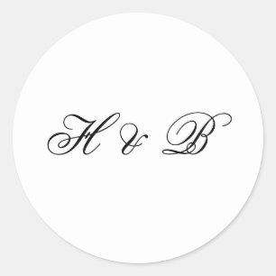 Calligrafie Monogram zwart-wit formeel huwelijk Ronde Sticker