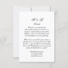 Calligrafie Monogram zwart-wit - Formele gegevens RSVP Kaartje