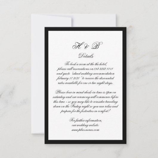 Calligrafie Monogram zwart-wit - Formele gegevens RSVP Kaartje (Voorkant)