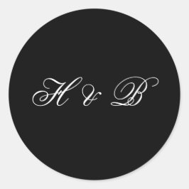 Calligrafie Monogram zwart-wit klassieke bruiloft Ronde Sticker
